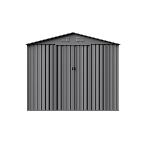 Domek narzędziowy metalowy NORDVIC Magni 283x313 cm + przesuwne Drzwi 182 cm, Ocynkowany, Dwuspadowy Dach, Wentylacja, Light Grey